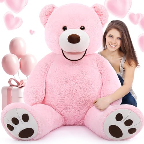 MorisMos Ours en Peluche Géant 130cm - Nounours XXL, Peluche Ours Rose Douce et Câline, Cadeau d'amour pour Petite Amie, Femme, Enfant, Filles, Amoureux, Noël & Anniversaire