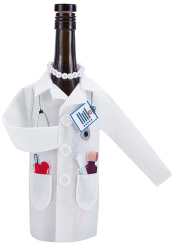 CRASPIRE White Wine Bag for Nurse Practitioner Felt Wine Bottle Clothes Cap Wrapping Cover with Necklace Capsules Decorations Female Pharmacist for Doctor Nurse Graduation Celebration Party