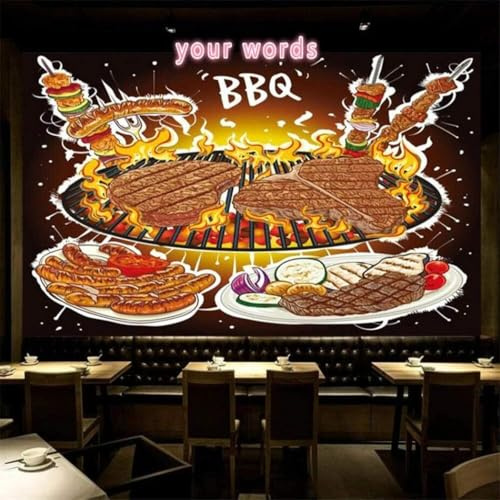 XLMING Handgemalt Tafel Grillen Steak Fastfood Restaurant Imbiss 3D Tapeten Tapete Seidigkeit Home Esszimmer Möbel Sofa Schlafzimmer Wohnzimmer TV Hintergrund-400cm×280cm