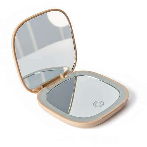 Nyra Miroir LED de voyage rechargeable – 3 modes de lumière et luminosité réglable, grossissement x 1 et 3, batterie 400 mAh, charge type C, compact et portable pour maquillage