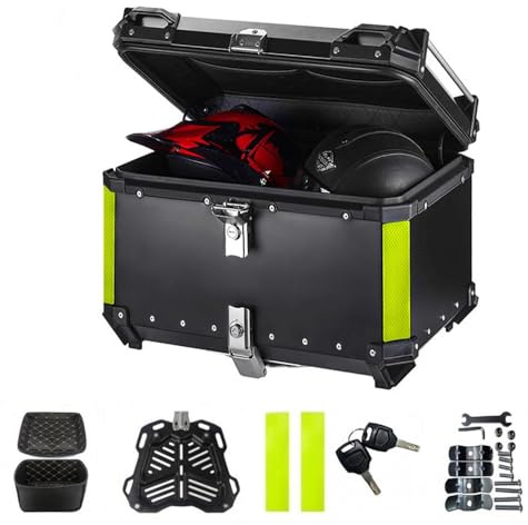 QIAKEFE Motorrad-Topcase 45L/55L,Topcase Motorrad,Heckbox aus Aluminiumlegierung mit Lederfutter,Wasserdicht,Staubdicht und Diebstahlsicher,Abnehmbare Helmkoffer Geeignet für Alle Motorräder (45L)