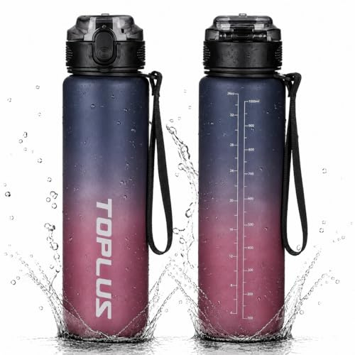 TOPLUS Trinkflasche 1l, 100% BPA-frei, Wassweflasche mit Filter, Trinkflasche Sport, 1000ml Sportflasche für Fahrrad, Camping, Yoga, Gym, Sport- Leicht, Stoßfest, Wiederverwendbar
