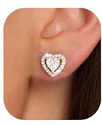 PRTGL Heart Earrings - 14K Gold Plated Love Sparkle 1.25ct Heart Cubic Zirconia Halo Designed Stud Earrings for Women Party Wedding
