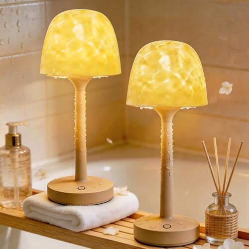 SAIWEYA 2 Pack Spa-Like Waterproof Bathroom Shower Lamp with 16 Color Ocean Wave Projector, 2-in-1 Rechargeable Shower Lamp with Touch & Remote Control, Cordless Night Light for Inside Shower