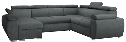 Mirjan24 Ecksofa Boston U mit Bettkasten und Schlaffunktion, Eckcouch, Polsterecke mit Einstellbare Kopfstützen, U-Form Sofa, Wohnlandschaft (Flow 21, Seite: Links, LC+2p+R+2r)