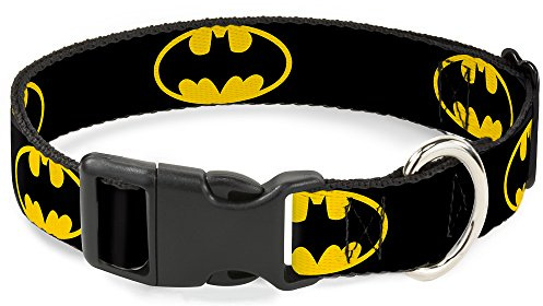 Buckle-Down Plastic Clip Collar - Batman Shield Black/Yellow - 1 Wide - Fits 9-15 Neck - Small