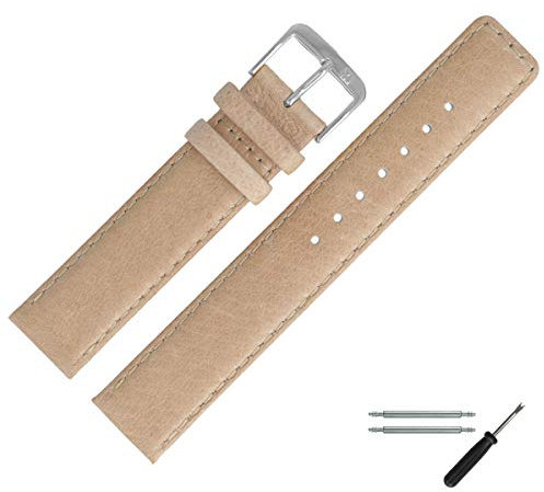 MARBURGER Uhrenarmband 20mm Leder Braun Silber Schwein Prägung Mit Naht - Montage Set 3812032000120