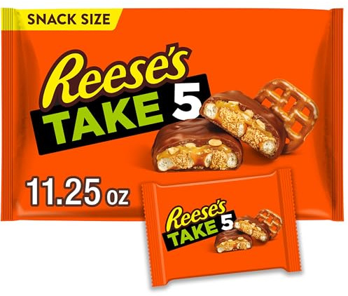 REESE'S TAKE 5 Pretzel, Peanut and Chocolate Snack Size, Candy Bag, 11.25 oz