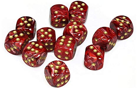 Chessex 16mm d6 with pips Dice Blocks (12 Dice) - Vortex Burgundy w/Gold