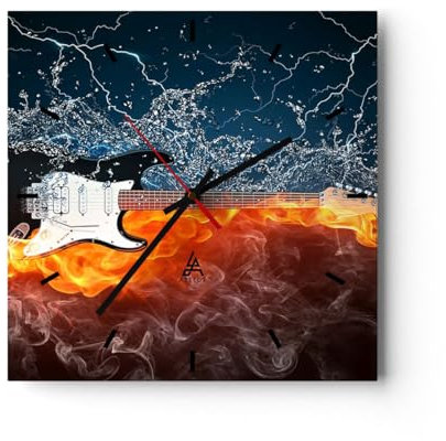 Modern Wanduhr Gitarre Instrument Musik 40x40cm Quadrat Groß Wand Uhr Glas Analog Zimmeruhren Küche Büro Wohnzimmer Glasuhr Wall Clock Dekoration Design Wanddekoration Küchenuhr C3AC40x40-0215