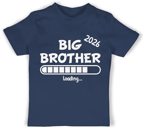 Baby T-Shirt Mädchen Jungen - Geschwister Bruder und Schwester - Big Brother 2026 Loading - 18/24 Monate - Navy Blau - Tshirt 2024 geschwisteroutfit Shirt grosser geschwisteroutfitset t-Shirts