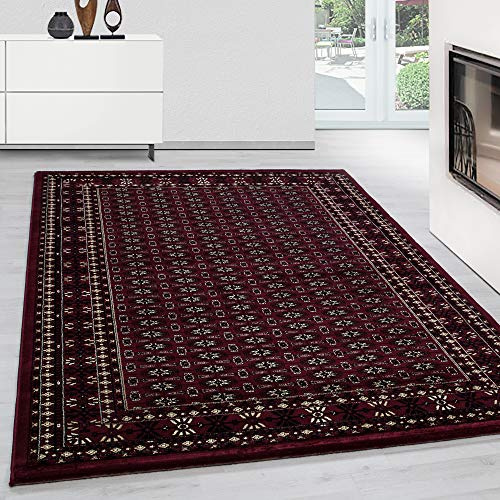 Teppium Kurzflor Teppich Wohnzimmer 240 x 340 cm Rot Vintage Look - Orientteppich Waschbar, Orientalisch Design, Pflegeleicht und Weich - Ideal für Schlafzimmer, Esszimmer und als Küchenteppich