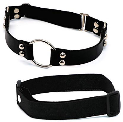 Verstellbares elastisches 2-reihiges Leder-Beingeschirr Strumpfband Gürtel Punk Gothic Oberschenkel Ring Strumpfband, Black O & Black, Einheitsgröße