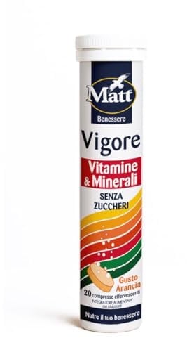 Matt, Vigore, Integratore Alimentare Multivitaminico e Multiminerale, Utile per il Reintegro o l'Aumentato Fabbisogno di Vitamine e Minerali, 20 Compresse Effervescenti Gusto Arancia - 80 g