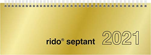 rido/idé 7036121911 Tischkalender/Querterminbuch septant, 2 Seiten = 1 Woche, 305 x 105 mm, Glanzkarton-Einband gold, Kalendarium 2021, Wire-O-Bindung