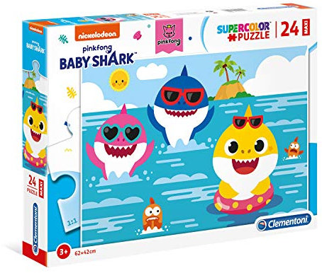 Clementoni 28519 Maxi Baby Shark – Puzzle 24 Teile ab 3 Jahren, farbenfrohes Kinderpuzzle mit extra großen Puzzleteilen, Geschicklichkeitsspiel für Kinder