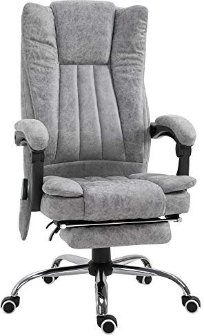 HOMCOM Fauteuil de Bureau massant Chauffant Fauteuil Bureau Confortable Hauteur réglable Dossier inclinable Repose-Pied revêtement synthétique Gris