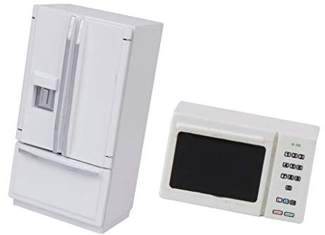 Inzopo Dolls House Miniature Fridge Refrigerator + Microwave Set | Wooden Kitchen Appliances | Dollhouse Accessories | 1/12 Scale (White)