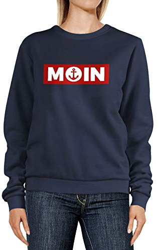 Neverless® Sweatshirt Damen Moin norddeutsch Morgen Anker Badge Rundhals-Pullover Pulli Sweater Navy XL