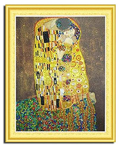 DonElton Diamond Painting Gustav Klimt Kiss 40x50 cm – 5D Diamant Malerei set mit special Strass – DIY Diamond Painting Kit mit Kristall Steine, Teilbohrer – Ohne Rahmen