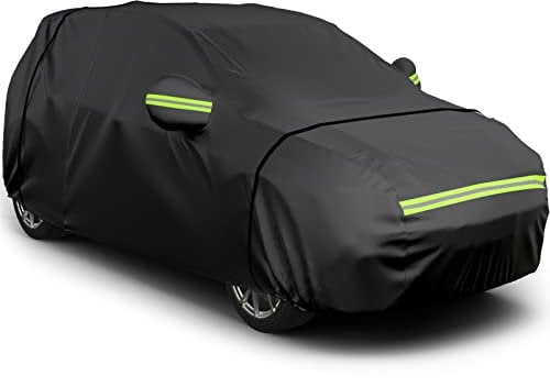 Favoto SUV Car Cover, Out Door Full Car Covers Waterproof Large with Right Side Zipper Sun Protection Windproof Exterior Covers Universal Fit (169 to 181 inches) Black Car Cover