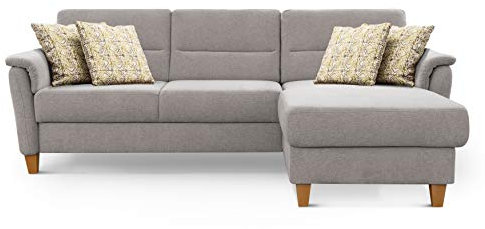CAVADORE Schlafsofa Palera / Federkern-Ecksofa mit Schlaffunktion und Bettkasten / 244 x 89 x 163 / Chenille-Bezug, Hellgrau