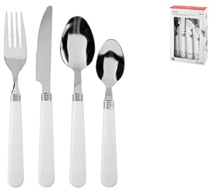 Home 756467 Besteckset 24-teilig, Edelstahl, weißer Griff, Stahl Kunststoff