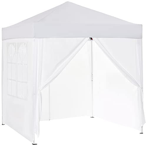 Outsunny Pavillon 2x2m Wasserdicht, Pop-up Faltpavillon mit 4 Seitenwänden, Abflusslöcher Fenster, faltbar Partyzelt UV 30+, Gartenzelt mit Tragetasche, Gartenpavillon für Terrasse, Weiß