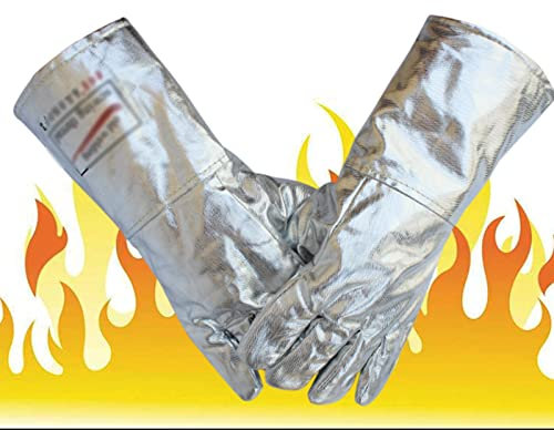 QFFL Hochtemperaturbeständige Handschuhe, Arbeitsschutzhandschuhe, Brandschutz Schmilzt Fünf Finger, Handschuhe aus Aluminiumfolie für Frauen Kochen