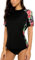 CharmLeaks Floral Printed Rash Guard for Women Quick Dry Swimsuit Short Sleeve Rash Vest Black Floral L
