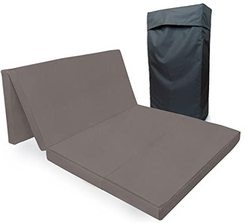 Tom'Shop Gästematratze [VAR Braun, 195x115x8 cm] Klappmatratze, 4-teilige Faltmatratze, Gästematratze Reisebett Schaumstoff Matratze zusammenklappbar mit Tasche