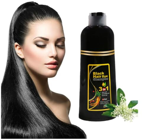 500ml Instant Hair Colouring Shampoo, Natural Herbal Instant Black Hair Dye Shampoo For White Hair Coloring, 3 in 1 Black Hair Shampoo, for Men and Women, Instant Black Hair Dye Shampoo