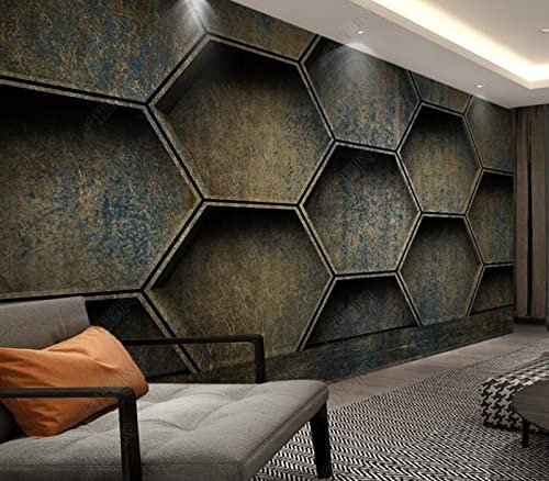 Papier Peint Panoramique Hexagone Rétro Papier Peint Intissé 3D Murale Tableaux Muraux Tapisserie Salon Chambre