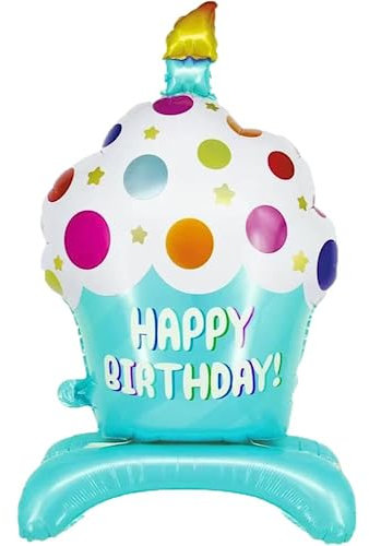 DIWULI XXL Cupcake Luftballon Blau - Happy Birthday stehend