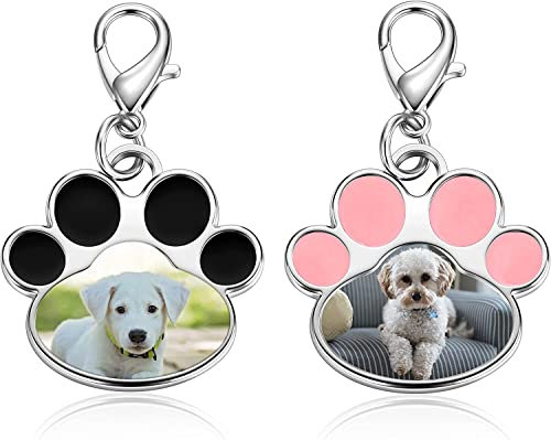 Zysta Personalisierte Pärchen Schlüsselanhänger mit Foto Gravur Hund Katze Pfote Memorial Anhänger mit Karabinerhaken Haustier Keychain Andenken Souvenir Geschenke für Damen Herren (Schwarz&Pink)