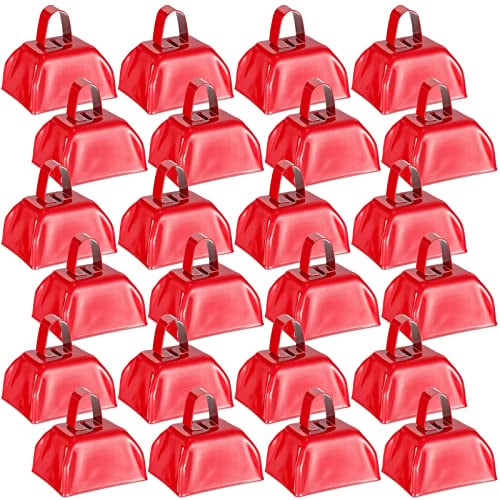 24 Stück Metall-Kuhglocken mit Griff, Kuhglocken, Geräuschmacher für Sportveranstaltungen, kleine Kuhglocken, laute Glocken, Geräuschmacher, Fußballspiele, 7.1x7.1x6.3 cm (rot)