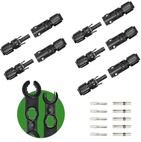 Sayhome Solar Stecker 10mm2 8AWG 5Paar, Solar PV Stecker, IP68 1500V Männlich/Weiblich Steckverbinder mit 2pcs Schraubenschlüssel