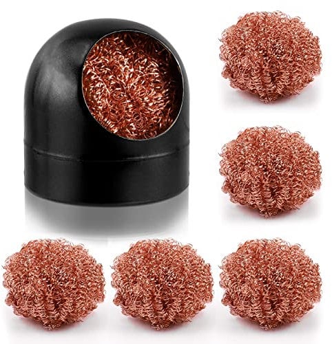 Swpeet 6Pcs Black Soldering Tip Cleaner Set, Soldering Iron Tip Cleaning Wire and Holder Coiled Brass Sponge, 1Pcs Ball Shell Holder with 5Pcs Brass Wire Cleaner for Cleaning Solder Irons and Tips
