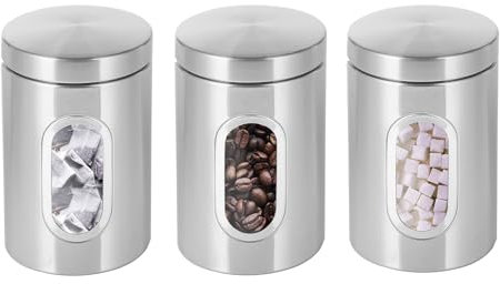 Innoteck Essentials 3 PC Kitchen Canister Set - With Secure Lids & Viewing Window - Suitable for Sugar, Tea, Coffee, etc - Multi Food Storage Jars – Silver