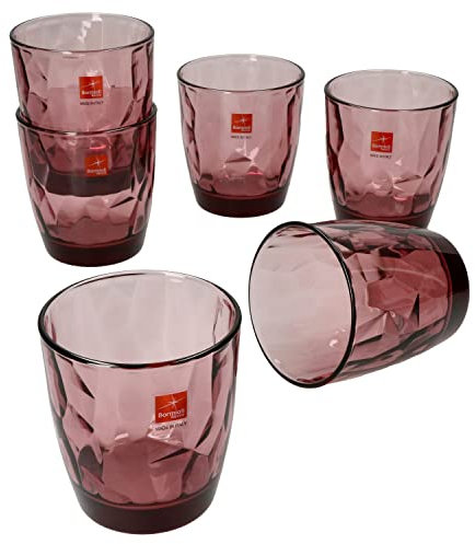 MamboCat 6er Set Diamond Whiskyglas Rock Purple I 305ml I Ø8,5x9,2 cm I Diamant-Struktur I Bodeneis I lila Trinkgläser für Wasser, Limo, Saft & Co I Whiskey-Tumbler, Cocktail-Glas, Old Fashioned Glass