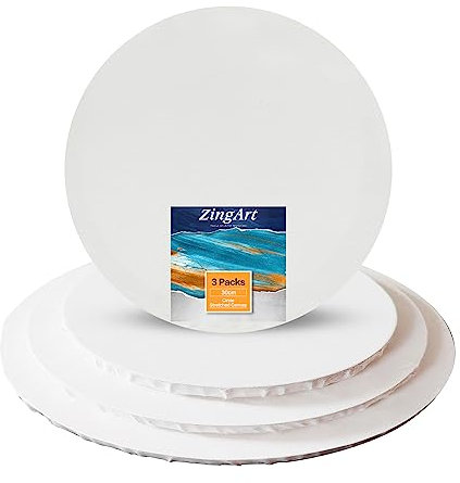 ZingArts 3er Pack Runde Leinwand - 20cm 25cm 30cm - Weiß Bespannte Rahmen - 100% Baumwolle, Flach für Ölmalerei, Aquarellfarbe