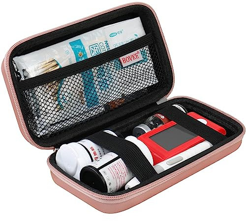 BOVKE Diabetes Supplies Case, Diabetes Reisetasche für Testkit, Blutzuckermessgeräte, Teststreifen, Medikamente, Lanzetten, Nadeln, Spritzen und andere Diabetes Supplies, Roségold