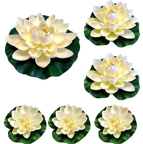 6 Pc Flores Flotantes para Estanques, Espuma Artificial Flores De Loto Flores Falsas Plantas De Estanques Flotantes Realistas Pads De Lirios Adornos para Jardín De Peces De Acuario De Peces, 10,17,28
