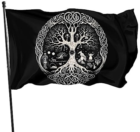 Wikinger-Flagge, 90 x 150 cm, Baum des Lebens, Raumbanner zum Aufhängen