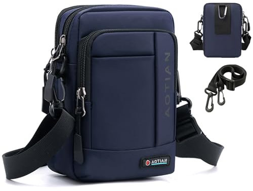 BAGZY Herren Umhängetasche Handytasche für Männer, Blau, 19 x 12.5 x 5 cm