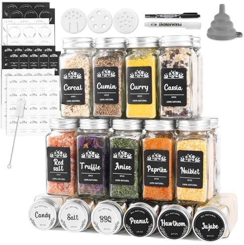 Oinvs 24 Spice jars with lids and labels, 4oz Seasoning Spice Container With Shaker Lids, Glass Storage Spice Bottle Set 120ml for Spice rack- Spice Containers Jars, XX-073, C.24pcs