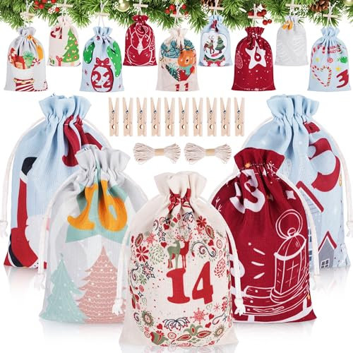 Adventskalender zum Befüllen - Original 24 Adventskalender Selber Befüllen Stoff,Kinder Adventskalender Säckchen Groß & Kleine Stoffbeutel Adventskalender Tüten,2024 Weihnachtskalender Selbst Befüllen