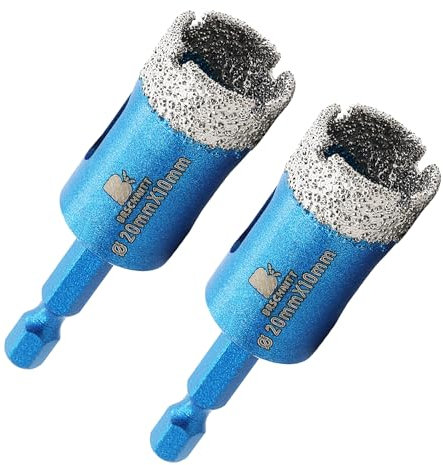 Diamantbohrer 20mm, BRSCHNITT Sechskant-Schaft Diamant Lochsäge Bohrer Set für Feinsteinzeug Keramik Stein Granit Marmor,Sechskantschaft Trockenbohren Diamant Kernbohrer Set(2pcs)