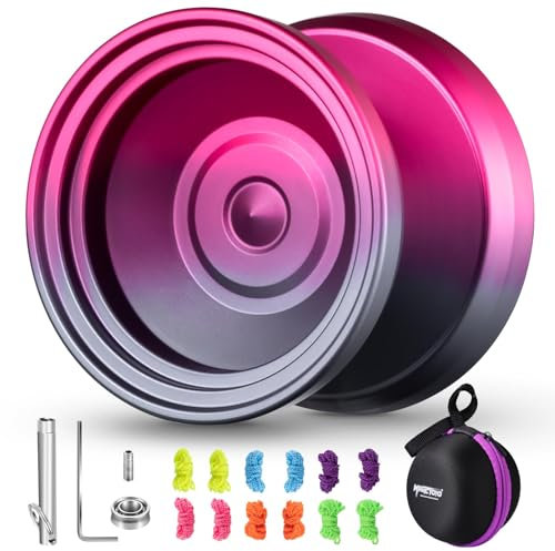 SHUNGRU Profi JoJo V8 Grau Rot, Responsive JoJo für Kinder & Unresponsive JoJo für Erwachsene, Übungs-Trick-JoJo mit Doppelfunktion + JoJo-Lager-Kit + 12 Yo-Yo-Saiten + JoJo-Koffer Tasche