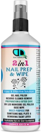 Prep + Wipe Gel Nail Polish Residue Cleaner Remover, Preparation & After Care, UV LED Manicure Gel Polish Base Wipe, Multi-Purpose for Sanitising Nail Plate 250ML SPRAY